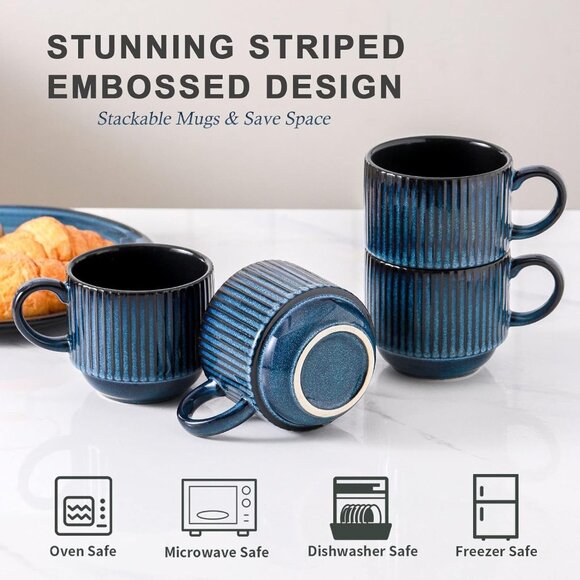 Coffee Cups Set of 4 with Stand, 15 OZ Stackable Coffee Mugs with Handle for Tea - Picture 5 of 7